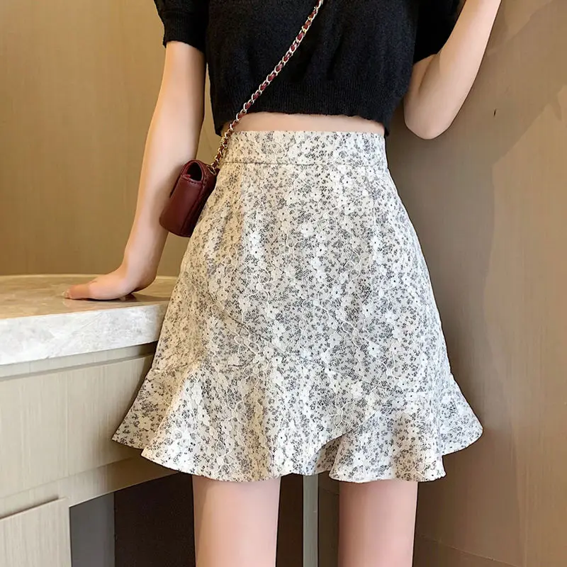 

Lace Floral Skirt Women's High Waist A-Line Skirt Summer New Design Sense Small Body Hip Short Skirt