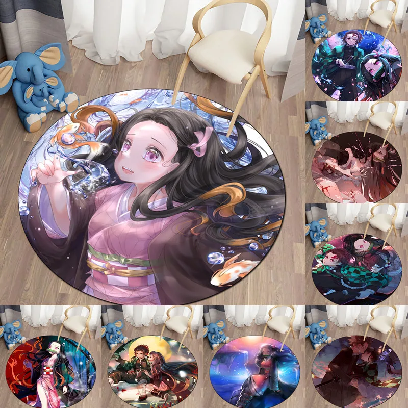 

Demon Slayer round carpet Picnic mat floor mat living room rug children's room decor gift washroom floor mat area rug floor mats