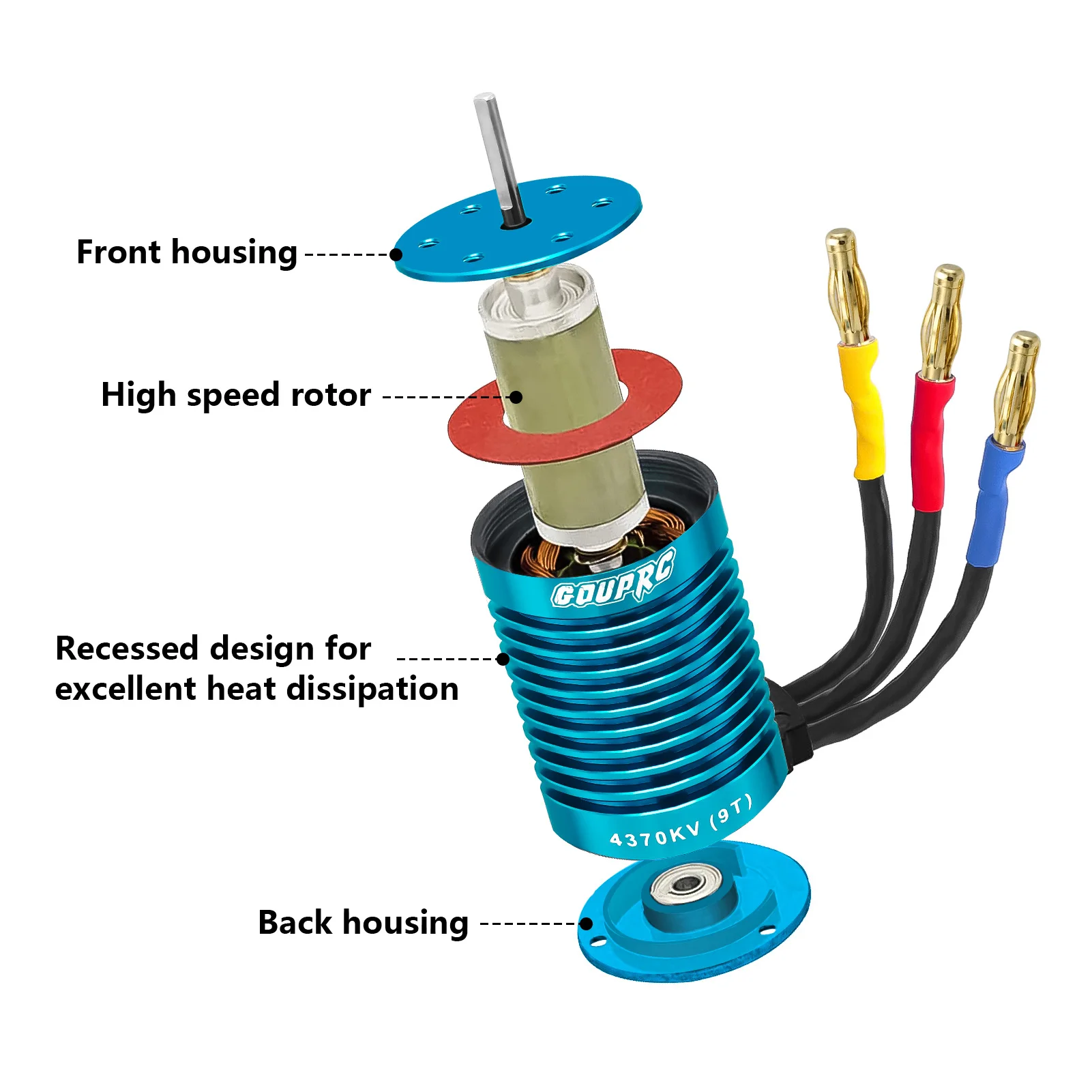 Фото GOUPRC S3650 9T 4370KV Бесщеточный двигатель, вал 3,175 мм для 1/10 RC автомобиля, грузовика, лодки №4