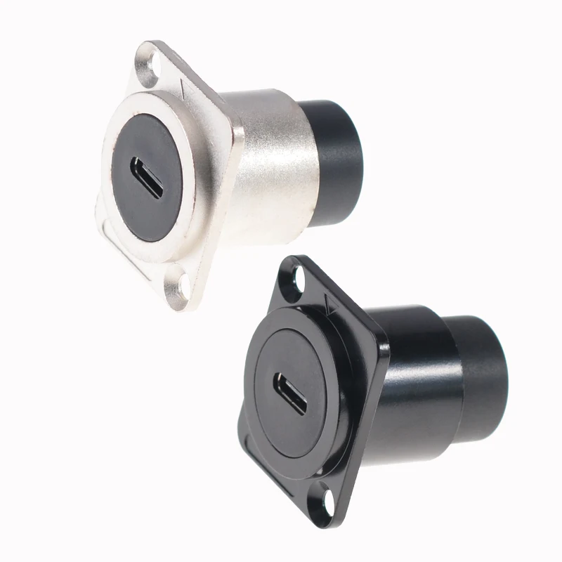 D-образный гнездовой разъем USB Type-C, шасси, панельный разъем, круглый тип, черный, серебристый, цинковый сплав, промышленный водонепроницаемый удлинитель D-образный гнездовой разъем USB Type-C, шасси, панельный разъем, круглый тип, черный, серебристый, цинковый сплав, промышленный водонепроницаемый удлинитель