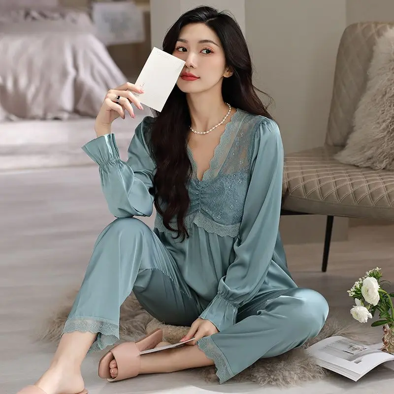 Red Animal Year pajamas wedding bridal couple set silk ladies ice silk plus size 2023 new.