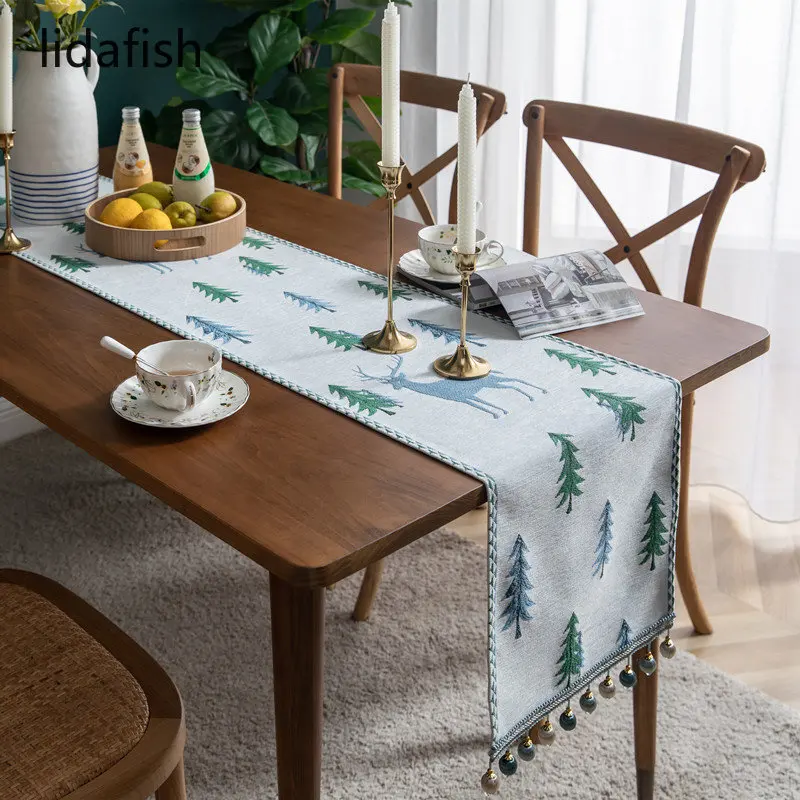 

Lidafish простой цветочный фон с вышивкой, Настольная дорожка для гостиной, Рождественская синельная скатерть с кисточкой