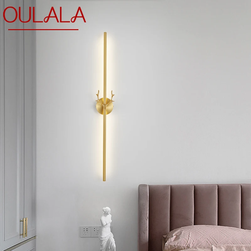 

OULALA Modern Gold LED 3 Colors Strip Wall Lamp Specially Creative Copper Sconce Light for Aisle Bed Living Room Decor