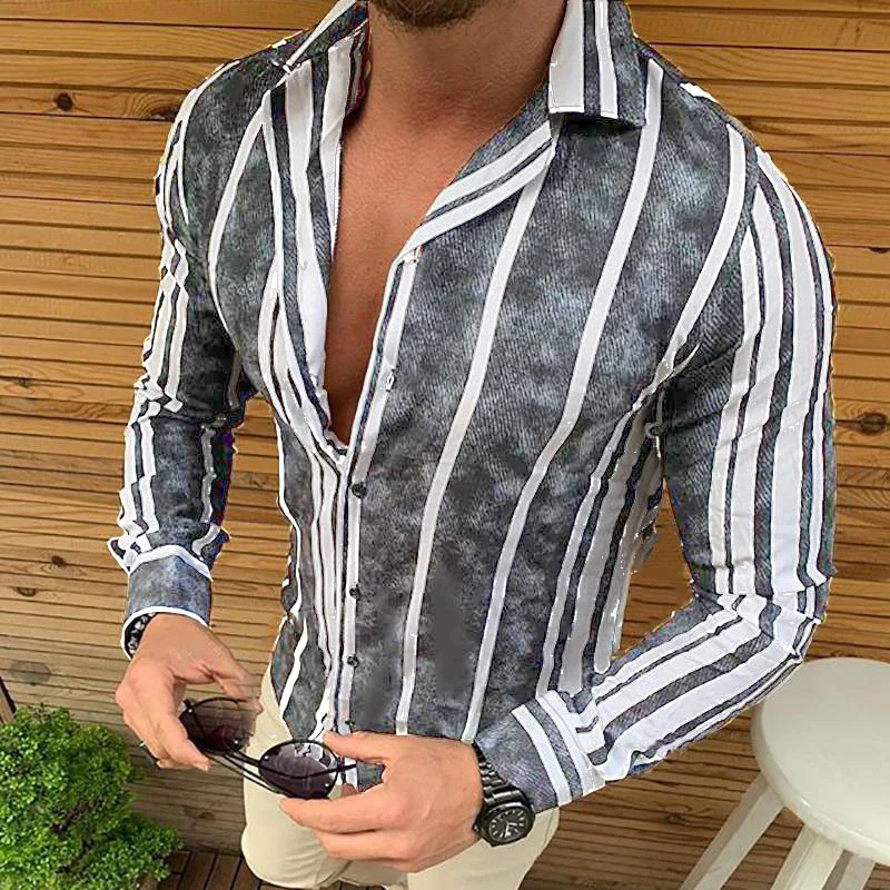 European Version 2022 Autumn New Men's Striped Long-sleeved Shirt Men's Shirt  Luxury Dress Shirt  Camisas Para Hombre