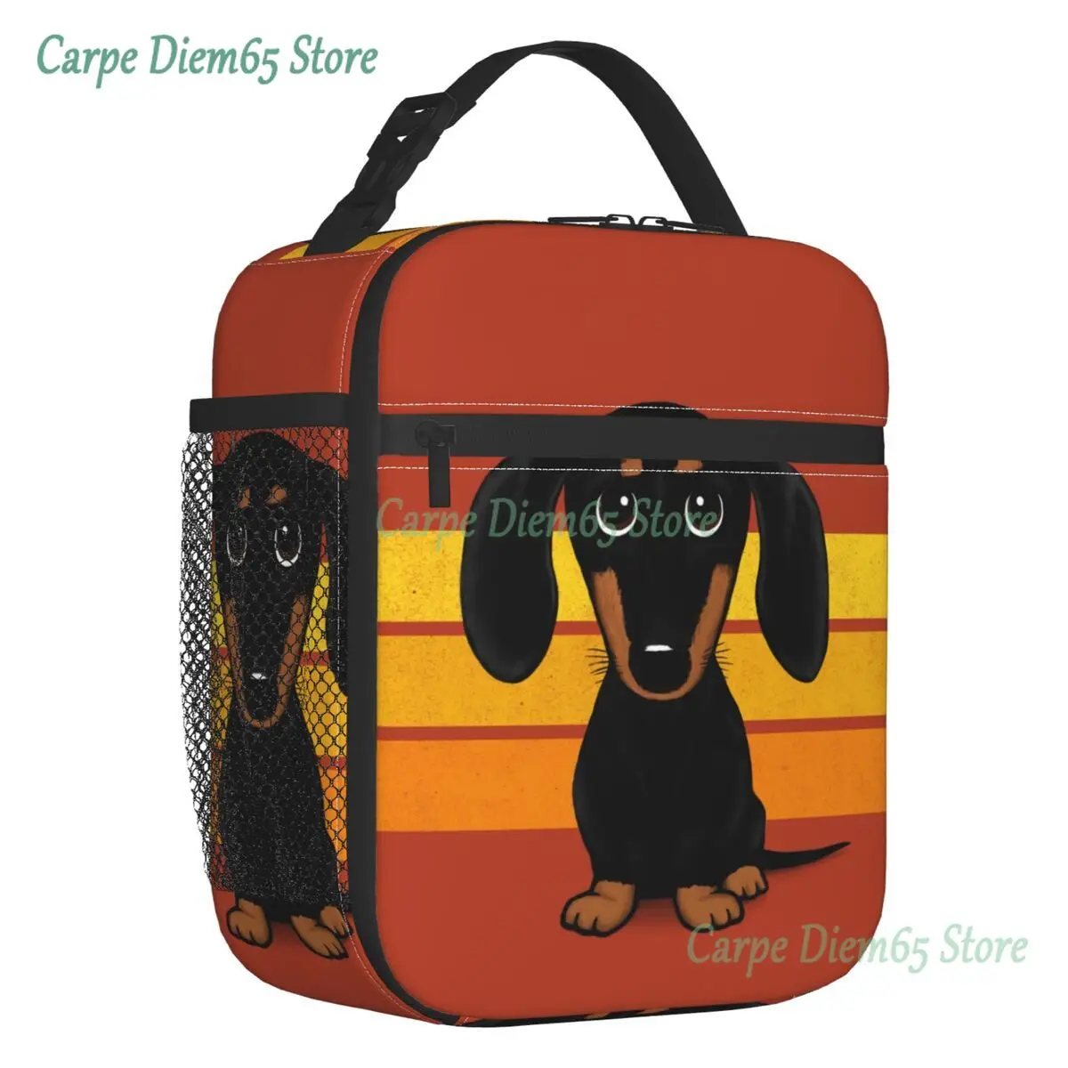 

Cute Black And Tan Smooth Coated Dachshund Insulated Lunch Bags Pet Wiener Sausage Dog Portable Cooler Thermal Food Lunch Box