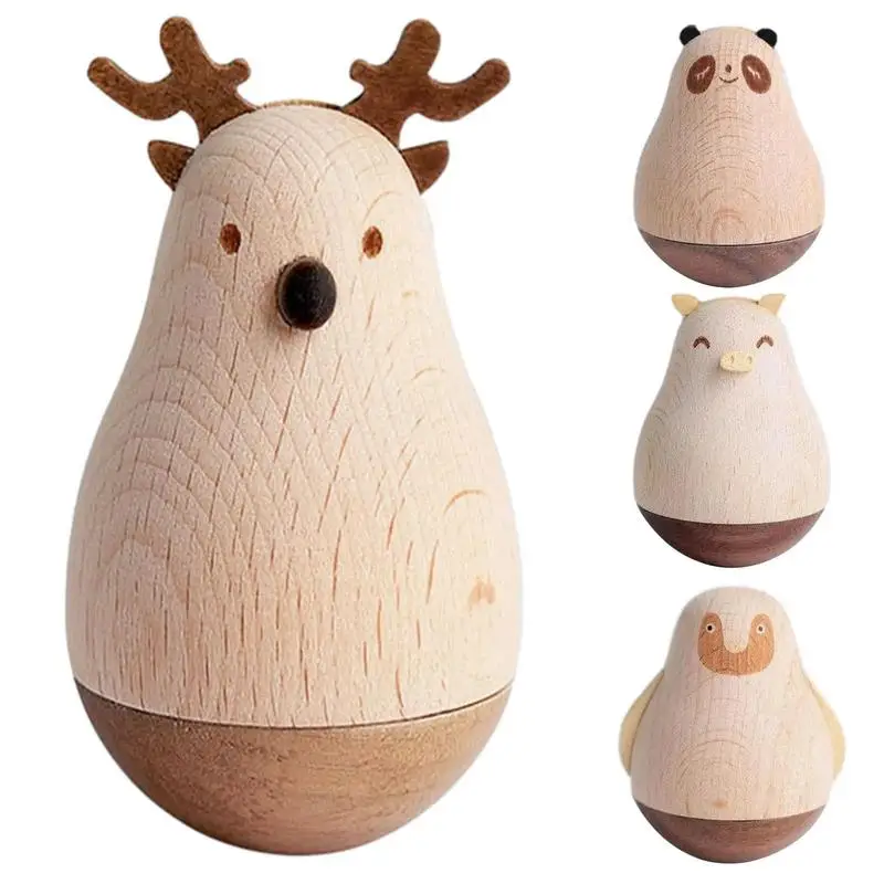 

Wobble Toys Cartoon Cute Wooden Wobbling Doll Decorative Pig Figure Animal Panda Toy For Desktop Bedside Bookshelf Home Decor
