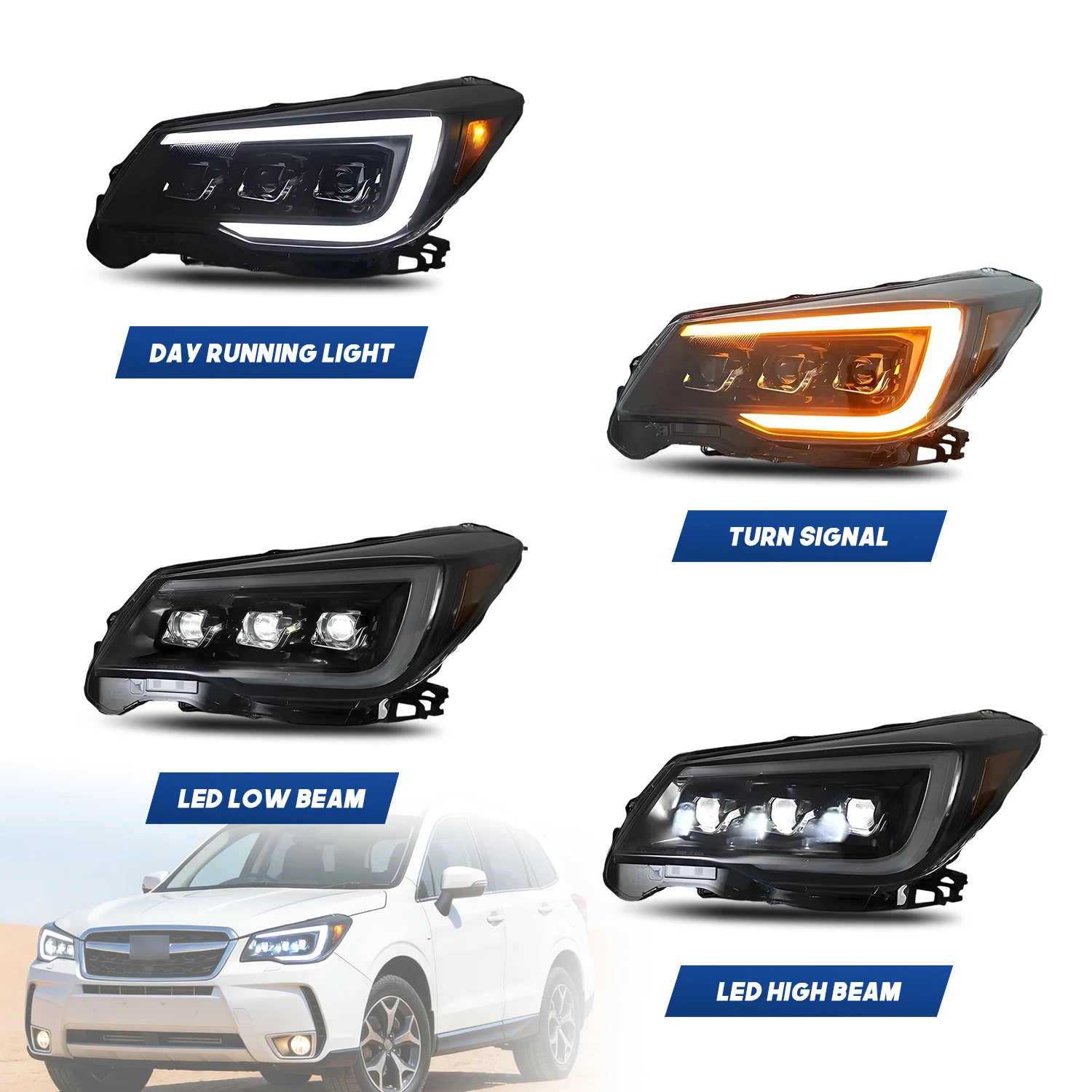 Фото Светодиодные фары HCMOTIONZ для Subaru Forester 2013-2018 с анимацией при запуске, комплект передних фар №3
