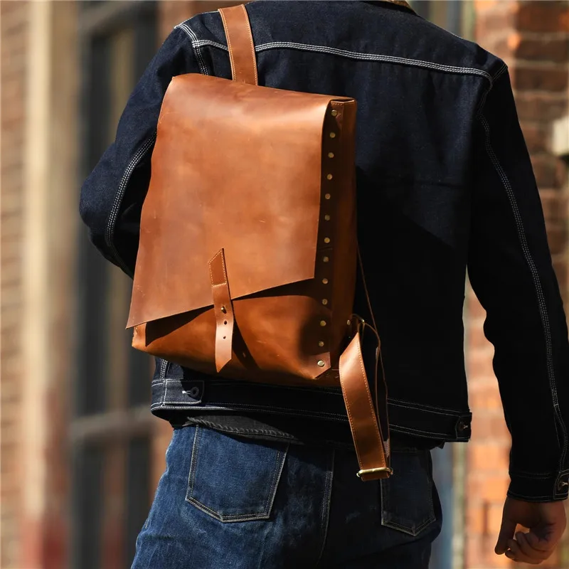 Винтажные Дизайнерские мужские рюкзаки ручной работы из воловьей кожи crazy horse