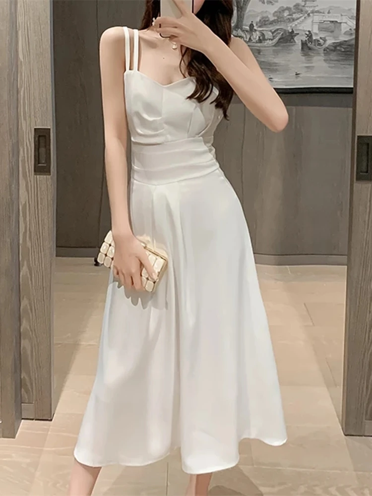 

Summer Women Elegant Sexy Spaghetti Strap Dress Lady One Piece A-line Party Dresses Female Sleeveless Prom Vestdios Clothes