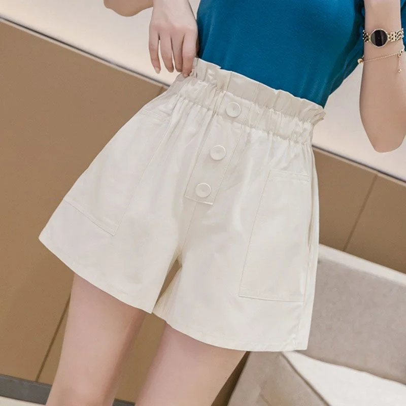 High Waist Womens Shorts Loose Elastic Yellow Wide with Belt Short Pants for Women To Wear Baggy Korean Style Casual Clothes Hot