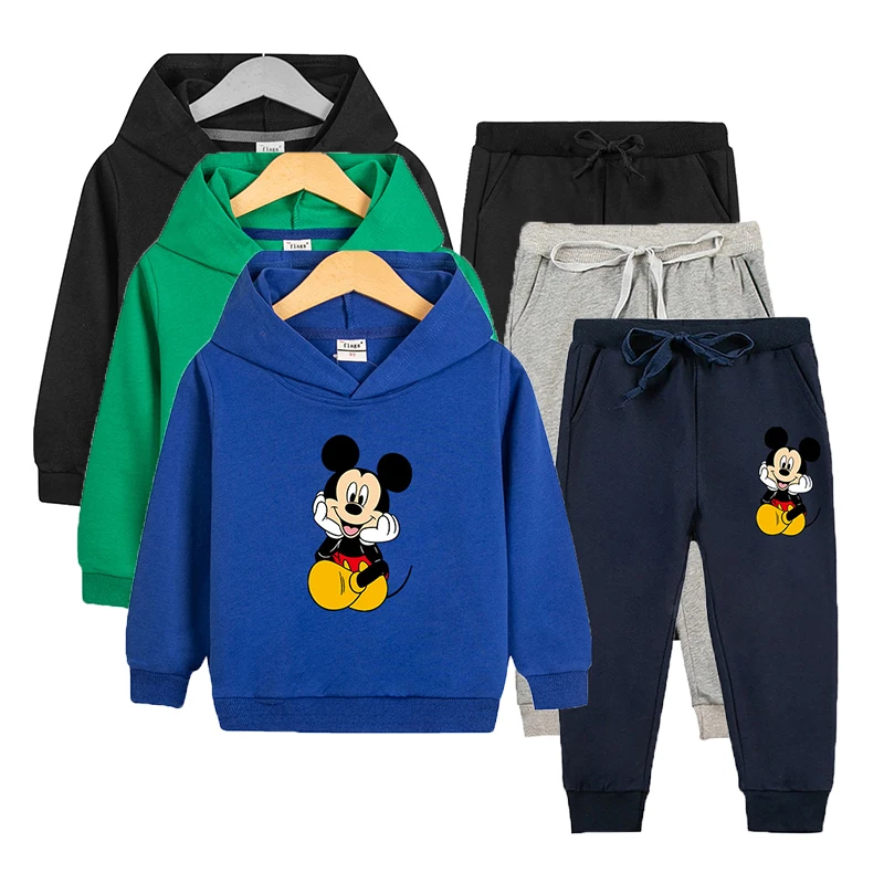 Boys Girls Long Sleeve Hooded Sweatshirt Wiht Trousers 2 Piece Clothes Set Spring Autumn 2-10 Years Children Fashion Sportswear