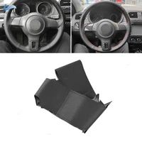 black soft perforated leather cover for vw golf 6 jetta mk6 polo bora sagitar santana diy hand sewing steering wheel cover trim