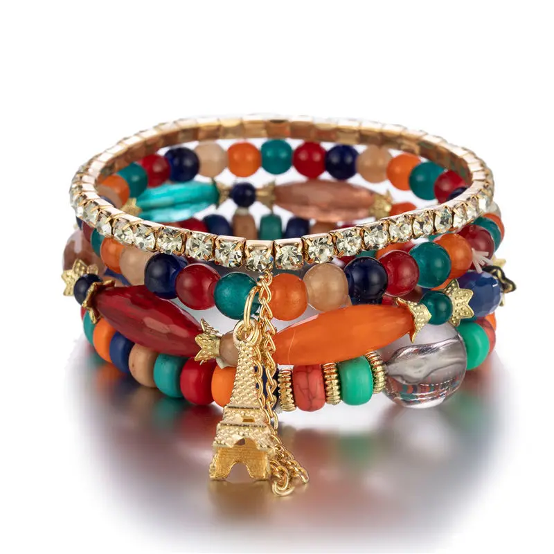 

New 2022 Bohemian Eiffel Tower Fresh Bead Tassel Multilayer Bracelet