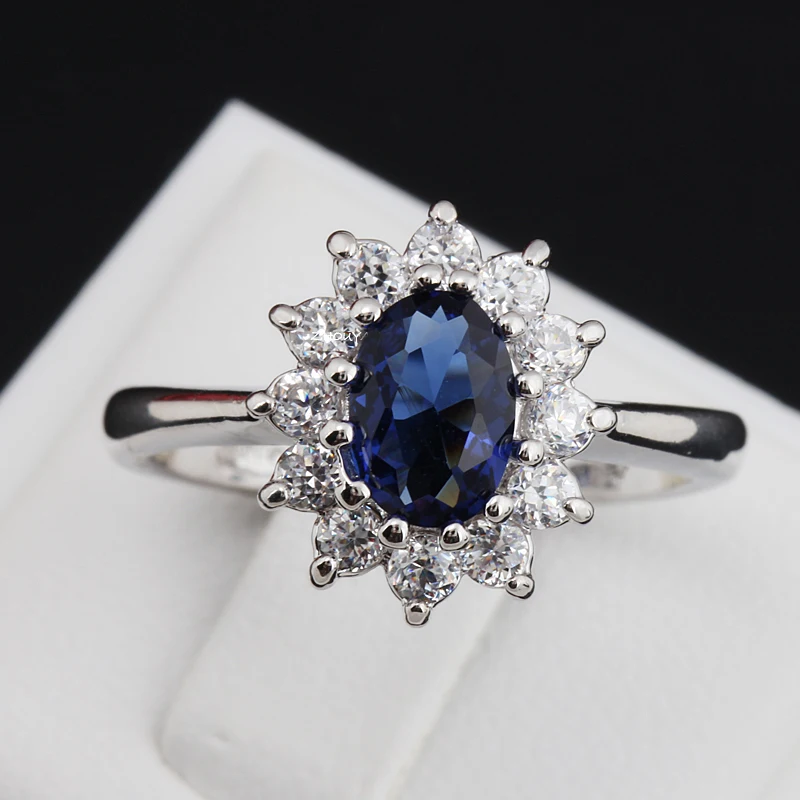 

European and American New Blue Zircon Rings Luxury Fashion Jewelry Blue Cubic Zirconia Bridal Wedding Engagement Rings