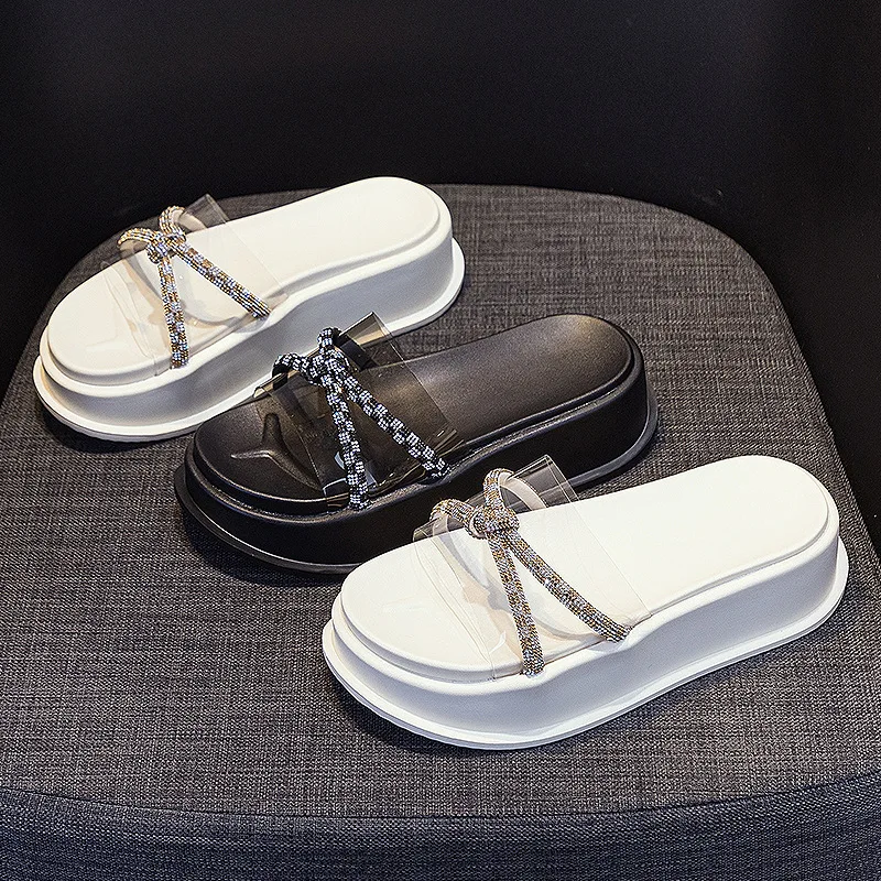 6CM Rhinestones Fashion Roman Sandals Waterproof Platform Sandals Summer Outdoor Slides 2023 New Ladies Shoes Female Shoes
