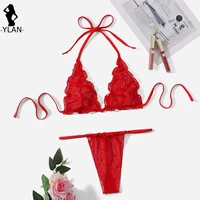 bra set cute polka dot lingerie set french halter bras for women 3 color mesh bikini lingerie transparent sexy women underwear