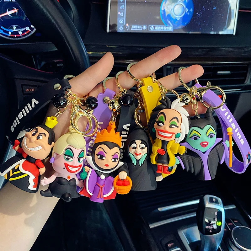 

Disney Anime Figure Villain Maleficent The Evil Queen Cruella Fashion Keychain Car Key Pendant Children Toy Birthday Gifts