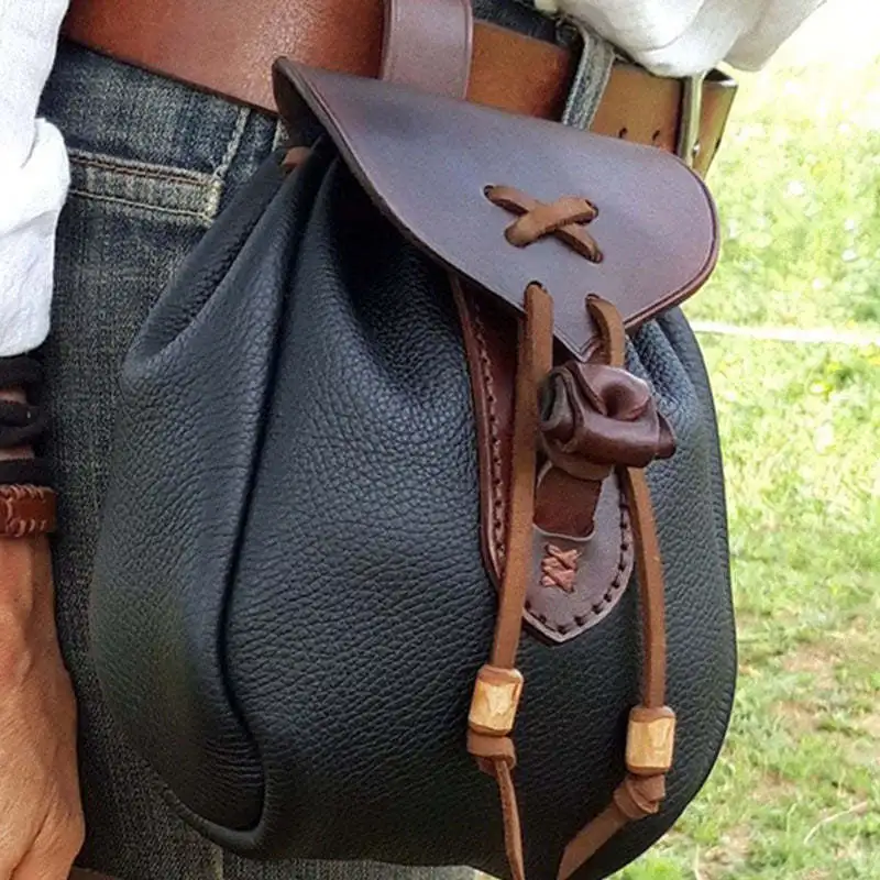 

Medieval Renaissance Drawstring Leather Waist Bag Purse Outdoor Belt Accessories Viking Coin Bag Steampunk Larp Cosplay Props