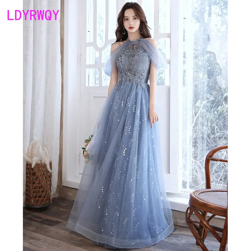 

Female 2023 New Temperament Celebrity Long Host French Blue Long Dress