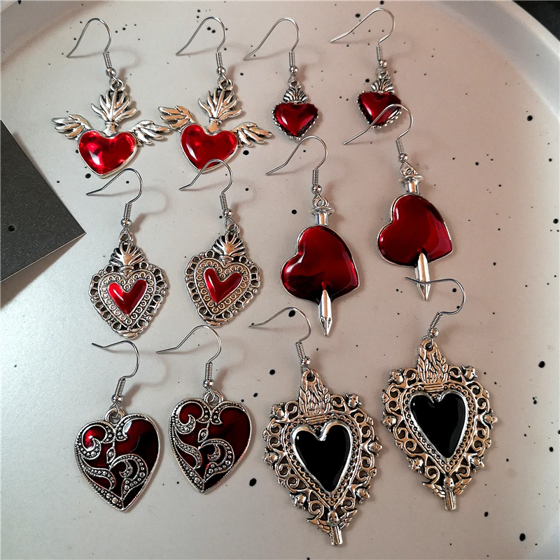 Винтажные красные серьги-подвески Goth для женщин и мужчин аксессуары Хэллоуина в