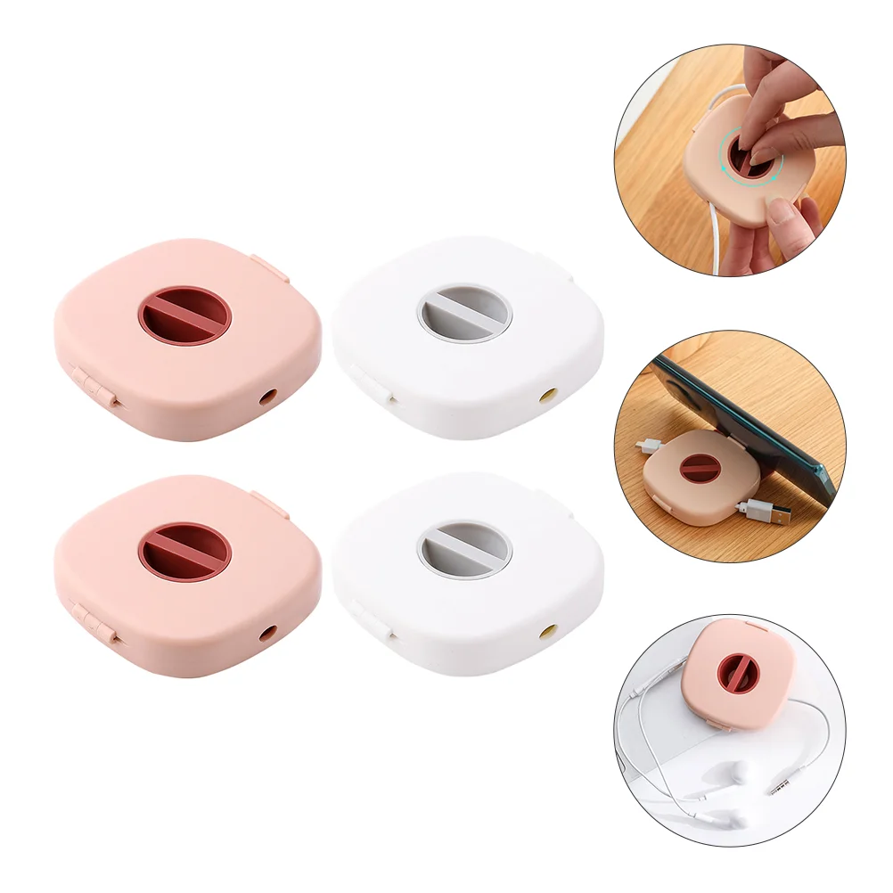 

4 Pcs Data Cable Storage Box Wire Winder Headphone Cord Charging Cables Abs Earphone