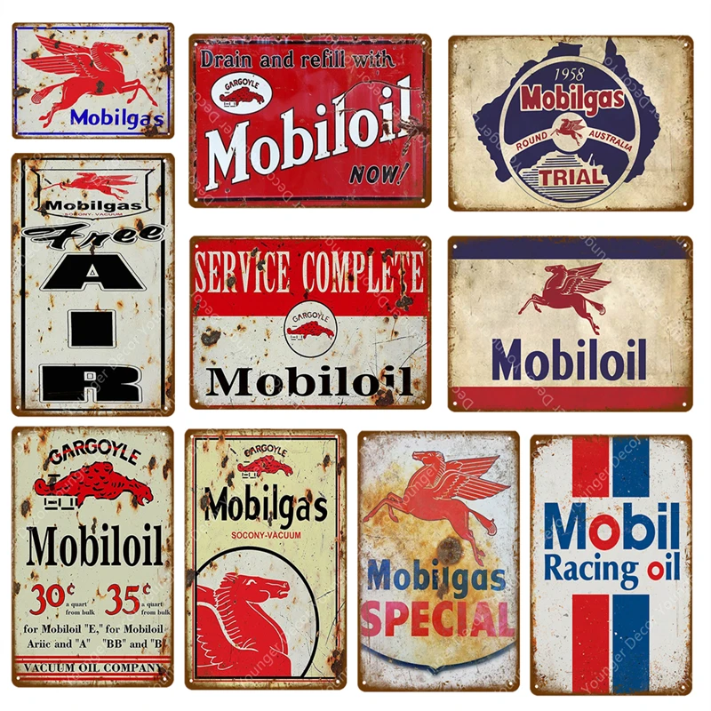 

Mobil Racing Oil Metal Signs Mobiloil Mobilgas Vintage Poster for Pub Bar Car Garage Gas Station Decor Wall Painting Plaque