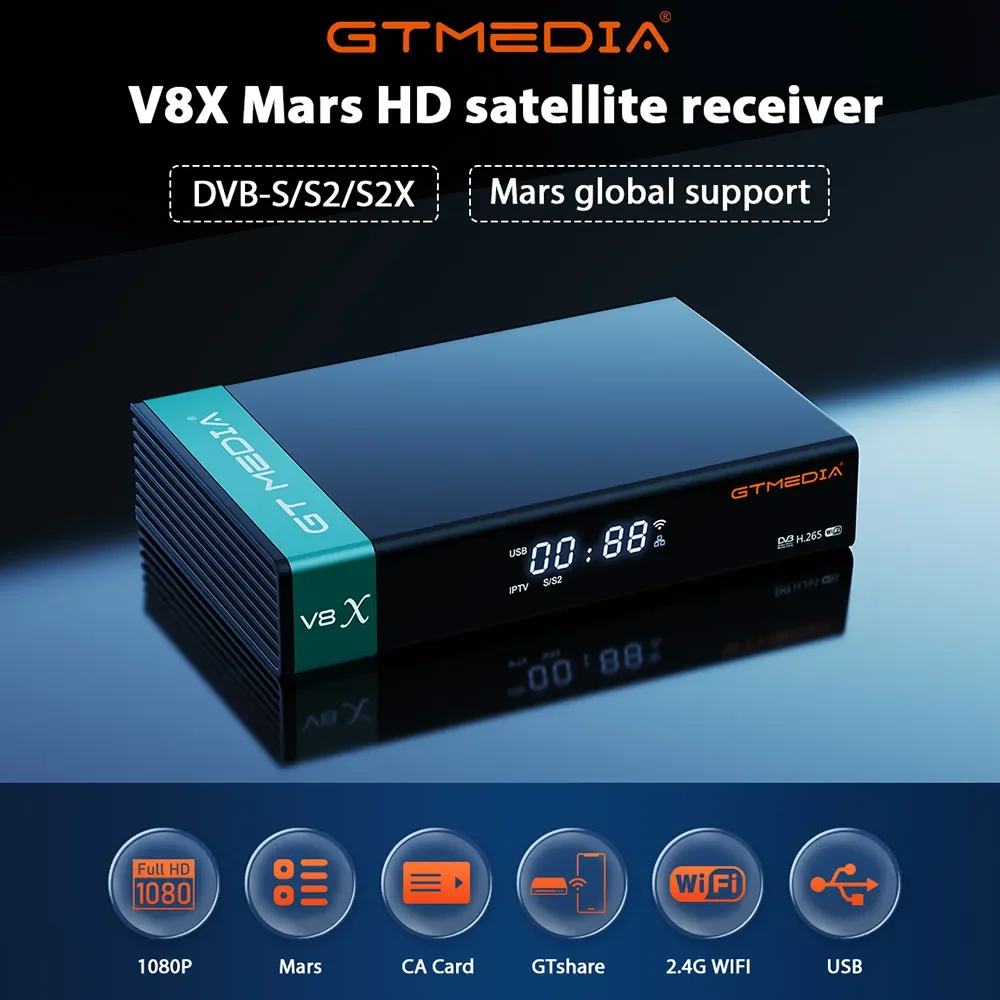 

GTMEDIA V8X 1080P odbiornik satelitarny DVB-S/S2/S2X wbudowany 2.4G wsparcie M3U Ccam CA karty odbiorniki telewizyjne V8X Mars