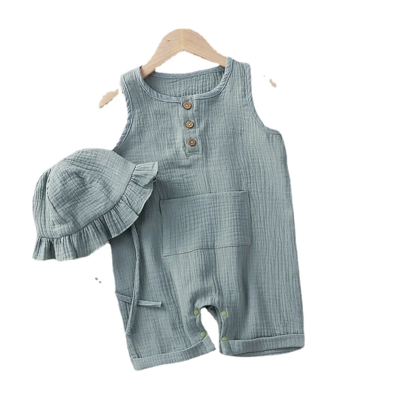 

Baby clothes spring summer new pure cotton double-layer gauze sleeveless Khaki clothes baby climbing clothes newborn clothes