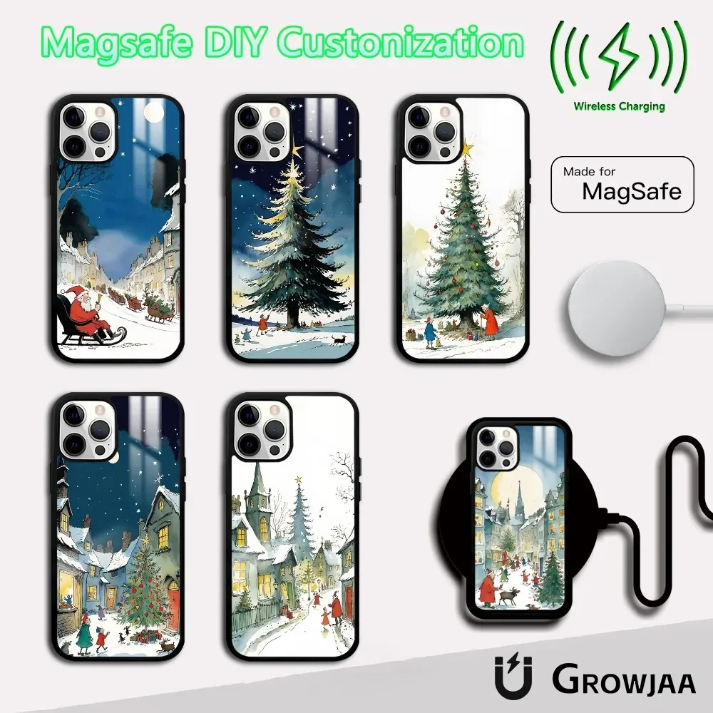 Christmas snow cartoon Phone Case For iPhone 16 15 14 13 12 11 Pro Max Plus Mini Magsafe Mirror Wireless Magnetic Cover