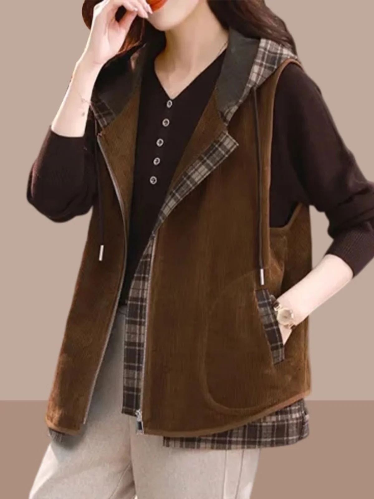 Вельветовый жилет Верхняя одежда Женские осенние и зимние европейские товары