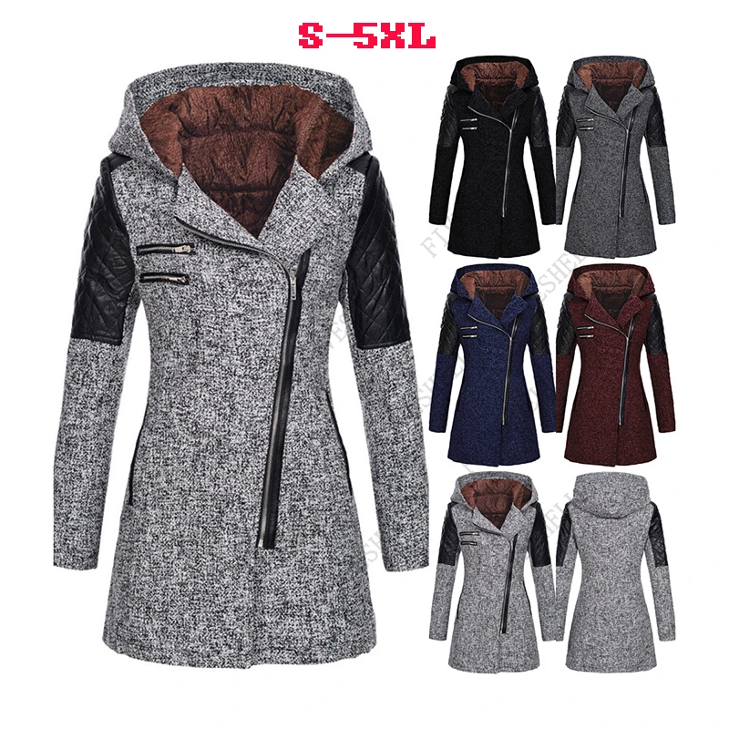 

Autumn/Winter 2023 Mid length Inclined Zipper Windbreaker Women's Long Sleeve Warm Jacket Plus Size S-5XL Women's Cosplay Top