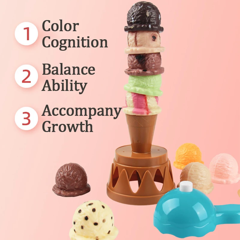 

Ice Cream Stack Up Toys Kids Cute Simulation Food Educational Toy For Children Pretend Play Balance Model Family Desk Game Gift