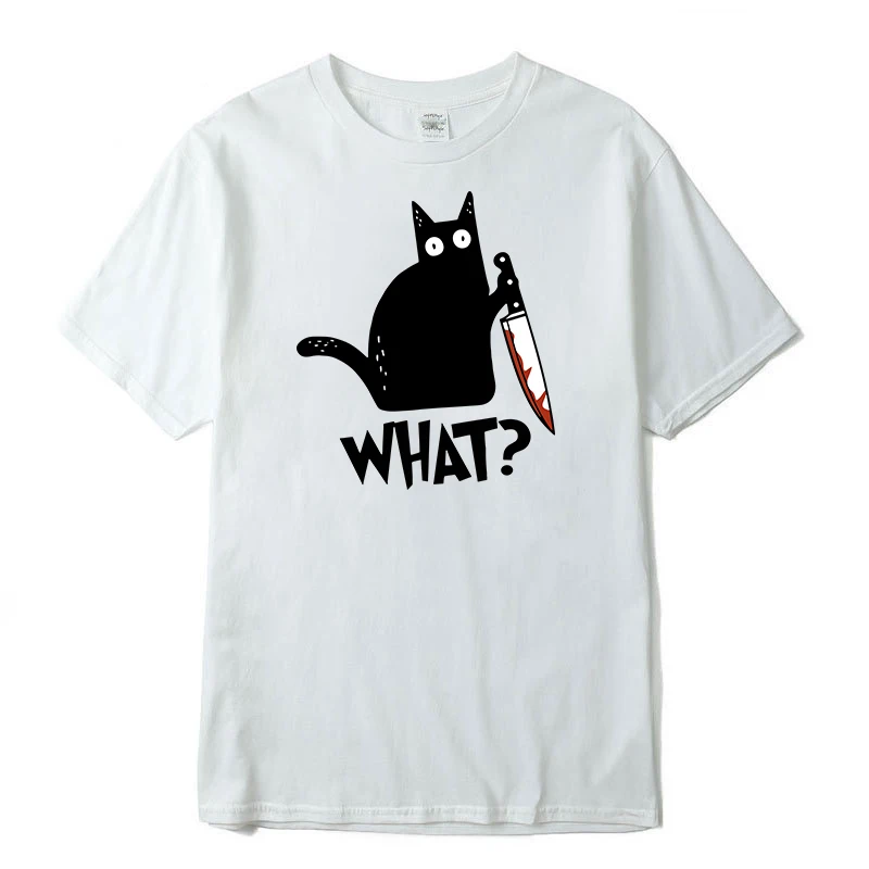 

Men's T-shirt High Quality 100% Cotton Knife Cat Print Men Tshirt Casual Loose Men Tshirt O-Neck T-shirt Men Tees Tops