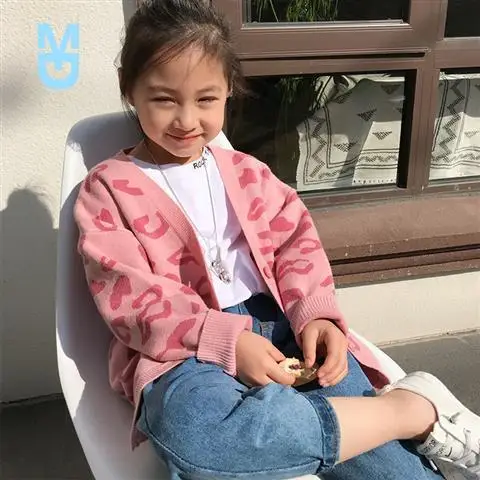 

New Girls Cardigan Sweater Children's Clothing Coat Spring and Autumn 2022 Knitted Western-style Top Korean Version P5728