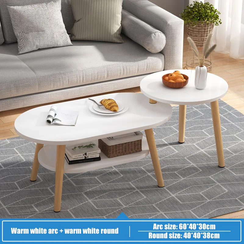 

Double Layer Simple Modern Living Room Balcony Economical TV Cabinet Decorative Small Round Table Coffee Table Combination