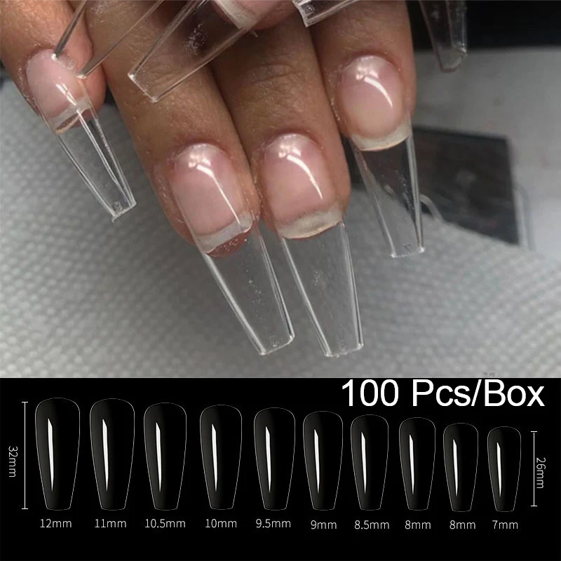 

Gel Nails Extension System Full Cover Sculpted Clear Coffin False Nail Tips Quick Building Mold Manicures Nail Tool Set