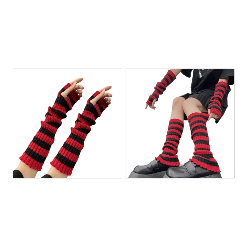 

Arm Leg Warmer for Women Knit Warm Winter Sleeve Striped Fingerless Gloves One Free Size Suitable for Most People