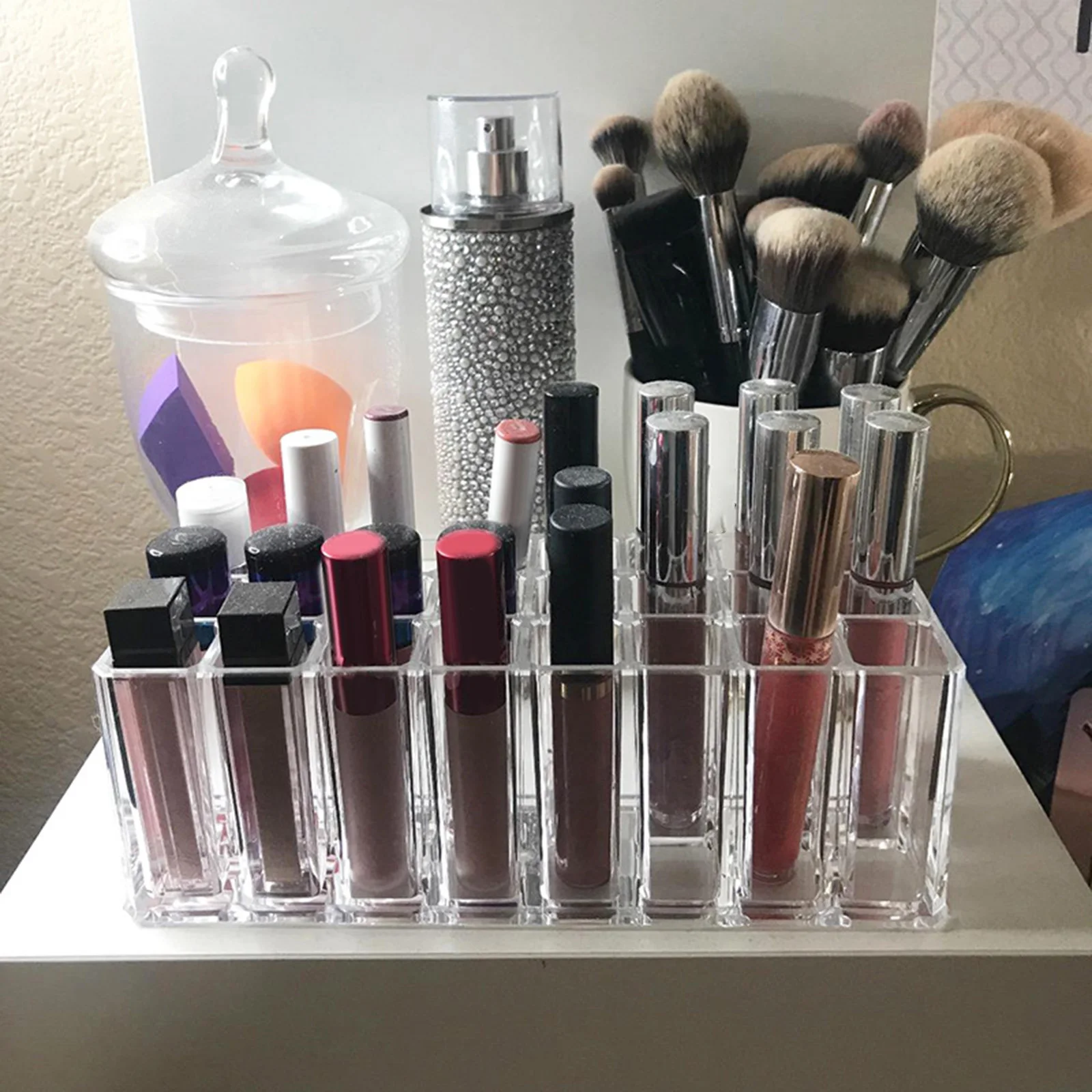 Держатель для помады с 24 ячейками компактный прозрачный витринный органайзер