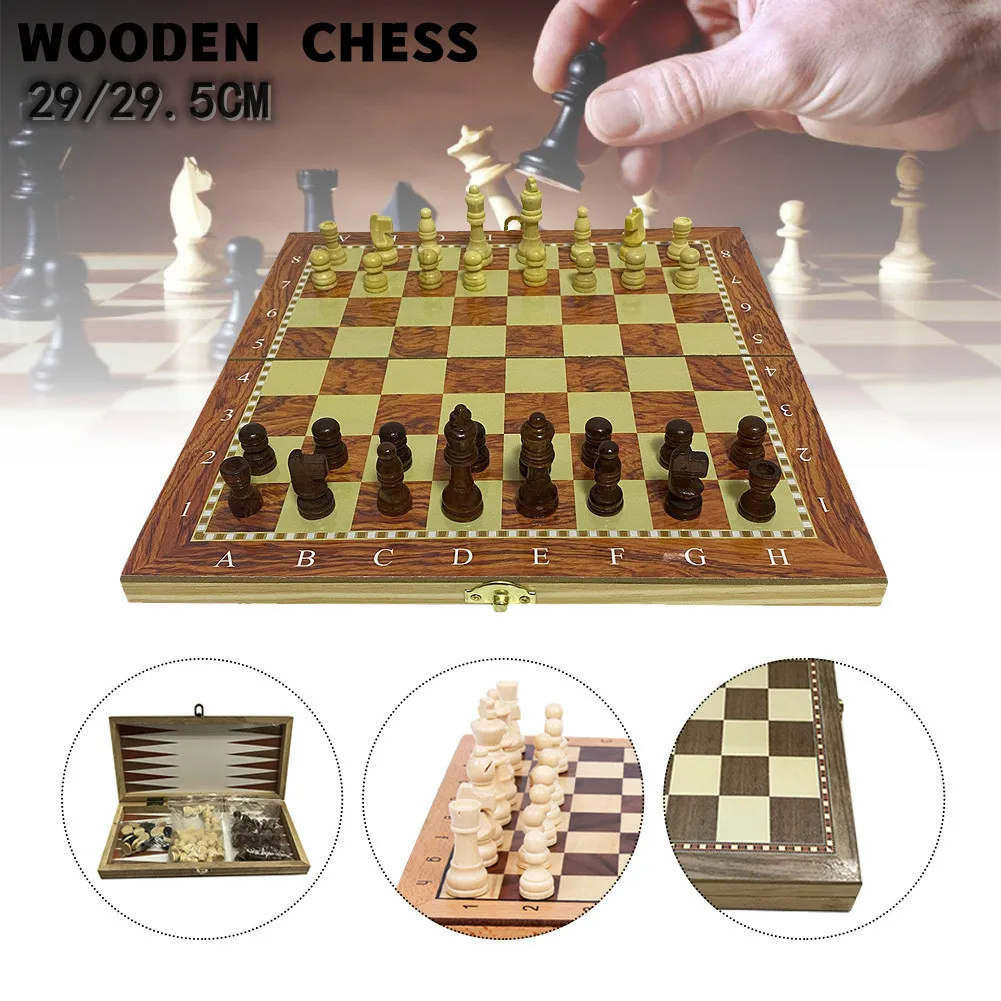 

Wooden Chess Set Foldable Chess Board 11.4"x11.4" with Crafted Chess Pieces Board Game Set Gift for Kids Adults Beginners