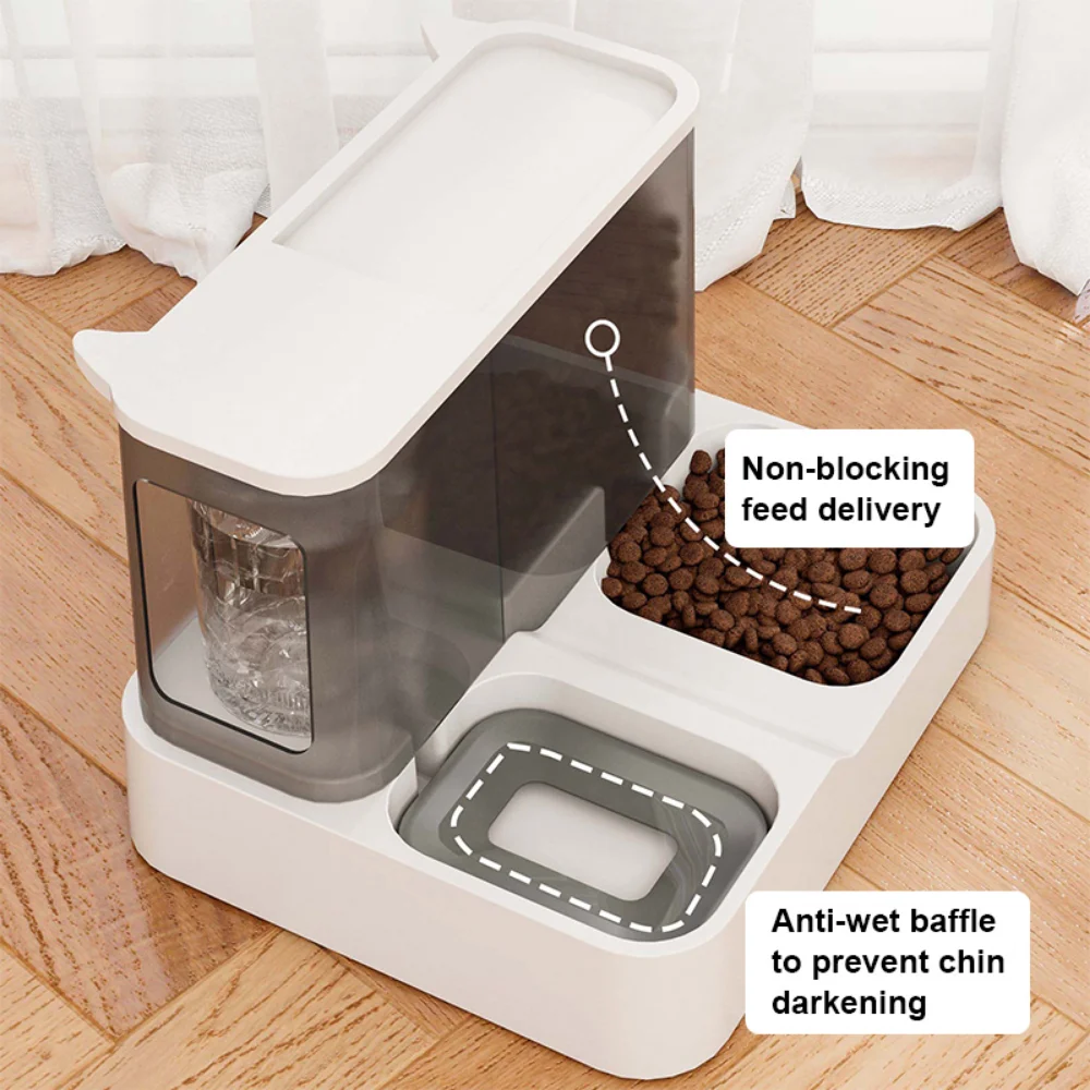 Transparent Container Dog Cat Automatic Pet Feeder Drink Fountain Plastic Pets Food Bowl Water Dispenser Separation of Wet Dry enlarge