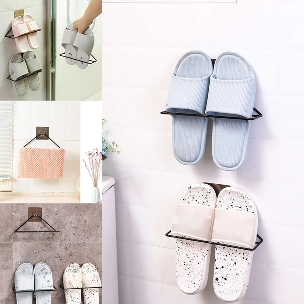 

3-piece set of paste-type iron art storage shoe rack household wall-mounted triangle shoe rack shoe bracket bathroom accessories