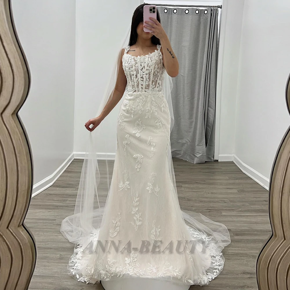 

Anna Stylish Lace Appliques Wedding Gown for Bride Sleeveless Trumpet Square Collar Backless 2024 Robes De Mariée Made To Order
