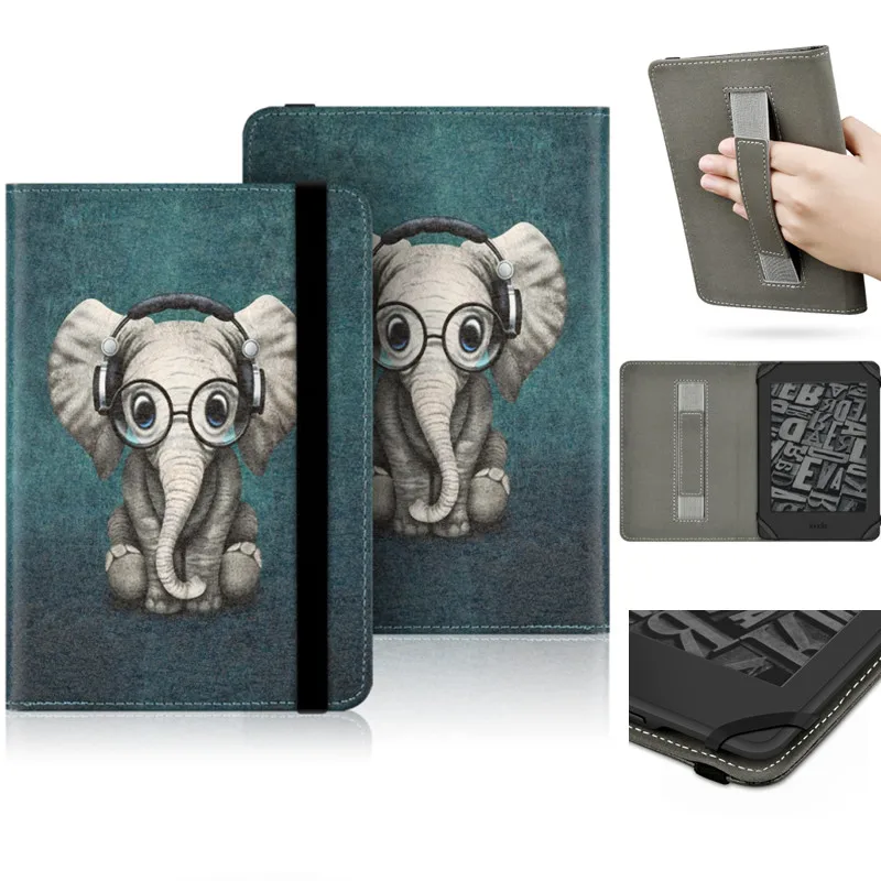 Cute Cover for Kobo Glo 6 Inch Rakuten N613 Kobo Aura N514 Glo HD N437 6'' Ebook Ereader Case with Hand Strap Universal Cases