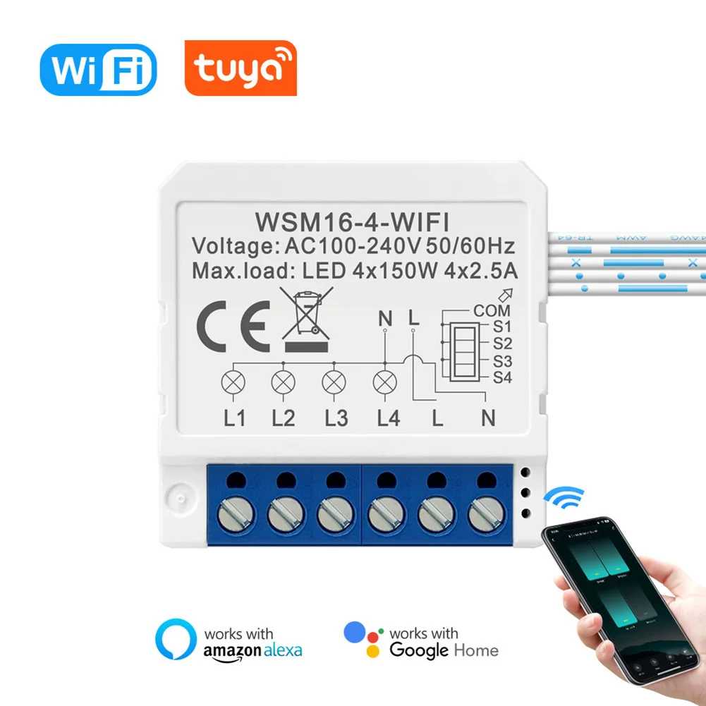 

1/2/3/4 кнопочный умный выключатель для умного светильник, освещение, двойное управление, работает с Tuya Smart Life, Alexa Alice, Google Home, переключатель