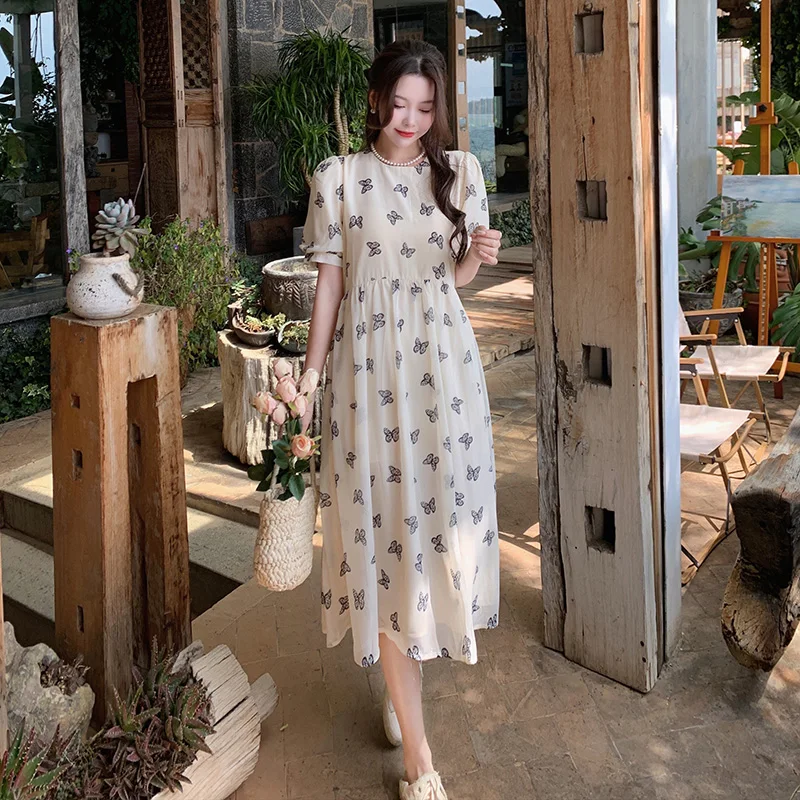 

Summer French Style Restoring Ancient Ways Maternity Comfortable Puff Sleeve Dress Pregnant Woman Beach Dress Long Loose Dress