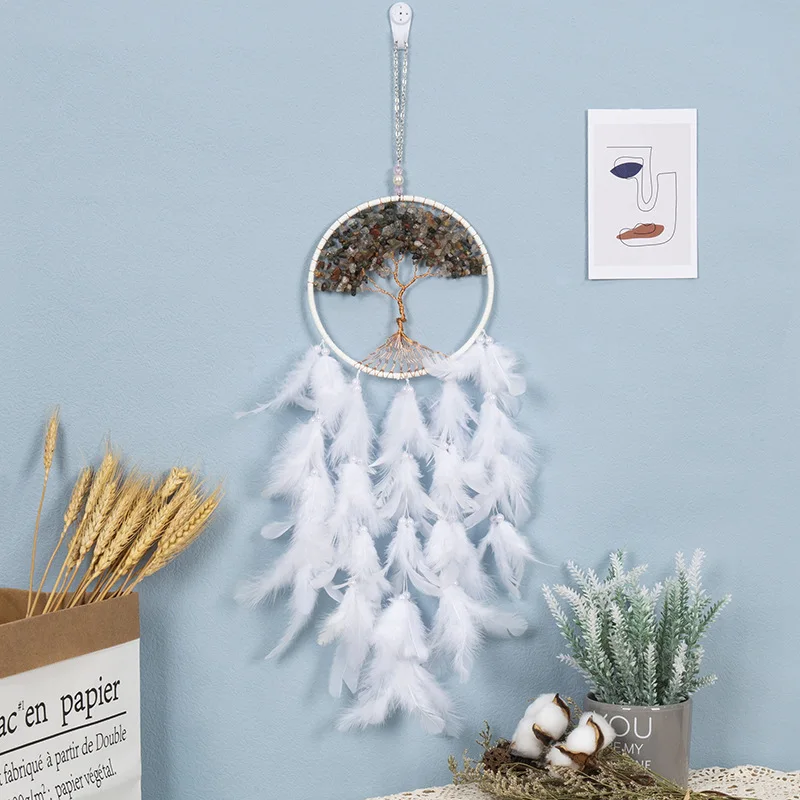 

Home Decor Dream Catcher White Gravel Colorful Stone Tree Home Accessories Feather Dreamcatcher Pendant Wall Hanging Decor
