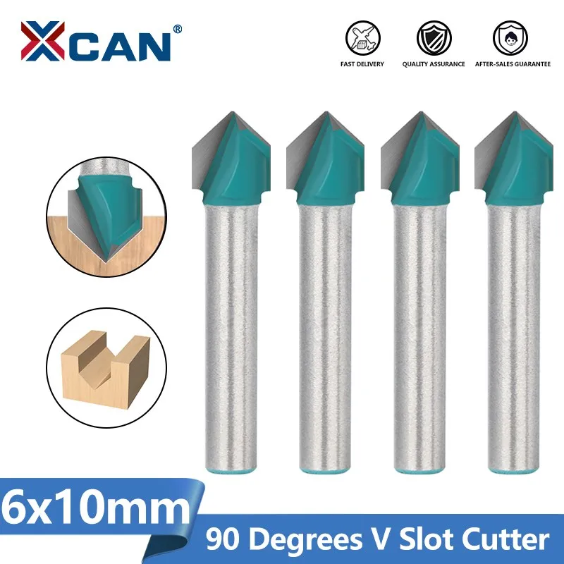 

XCAN V Slot Cutter 6mm Shank Woodworking Milling Cutter 90 Degrees MDF Router Bit CNC Solid Carbide End Mill Carpentry Tool