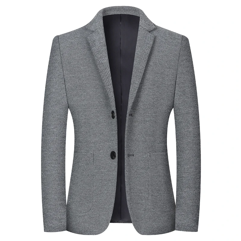 Men Gray Khaki Woolen Blazers Spring Autumn Winter Warm Soft Plain Colour Jacket Suit Male Elegant Outfits Daily Leisure Clothes