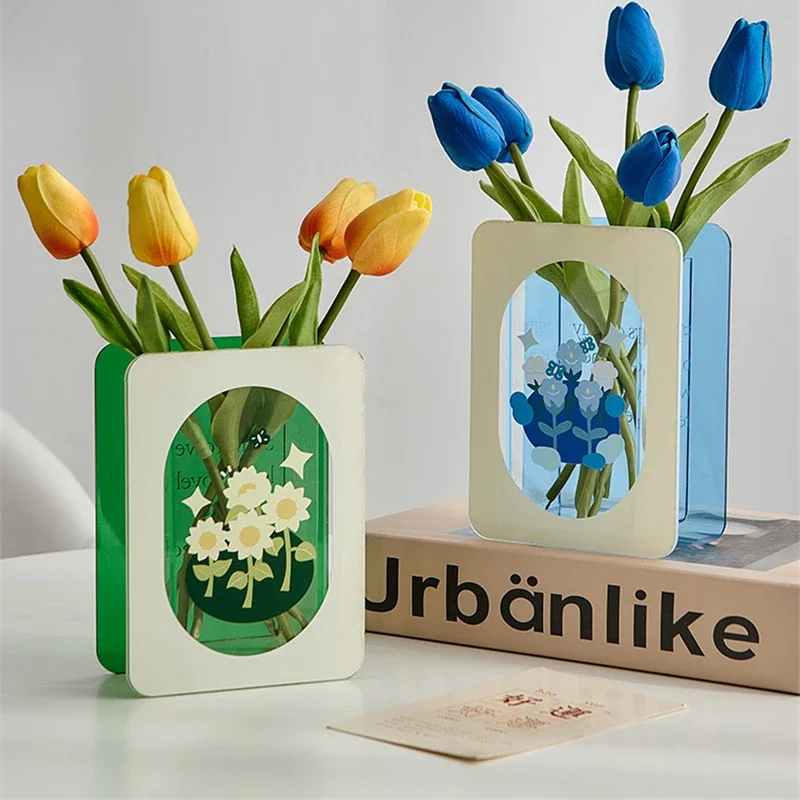 

Современная простая ваза, прозрачные акриловые украшения, высокая изысканность, украшение для дома, настольные украшения, ваза для гостиной с водными цветами