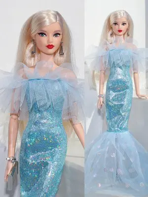 

1/6 BJD Doll Clothes For Barbie Outfits Blue Sequin Fishtail Princess Dress For Barbie Clothing Evening Gown 11.5" Accessories